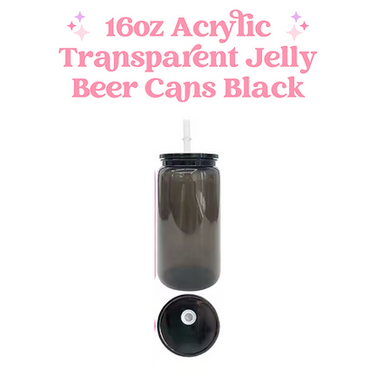 16oz Transparent Acrylic Coloured Plastic Beer Can with Plastic Lid and Straw