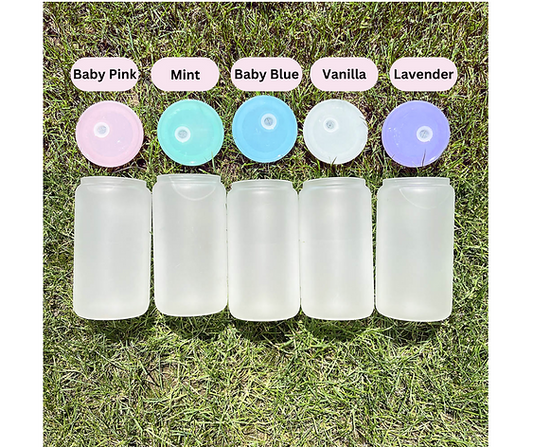 16oz Frosted Beer Cans with Plastic Coloured Lid and Plastic Straw