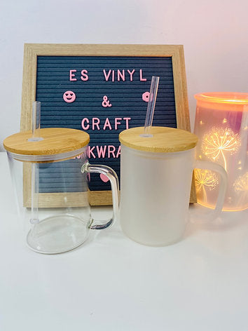 17oz Single Wall Glass Mug with Bamboo Lid and Plastic Straw