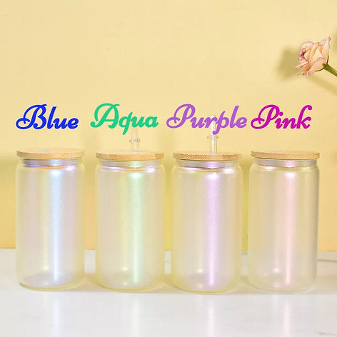 Rainbow Shimmer / Iridescent Beer Can with Bamboo Lid & Straw