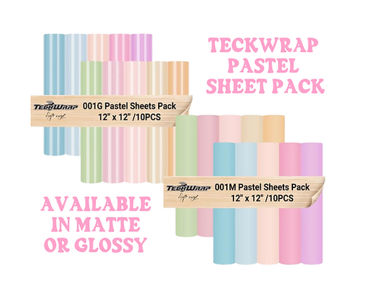 Teckwrap 001 Matte or Glossy Pastel Sheet Pack 12" x 12" x 10 Sheets