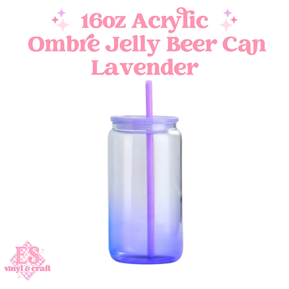 16oz Ombre Jelly Plastic Beer Can with Matching Plastic Lid and Straw
