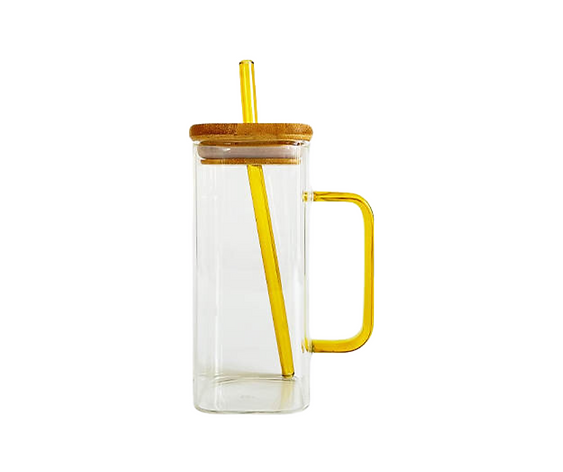 Square Glass Mug with Bamboo Lid 13.5oz