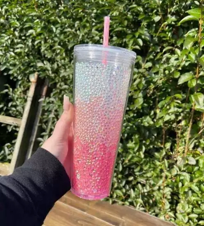 Snowglobe Double Wall Clear Insulated Pre Drilled Boba Tumbler