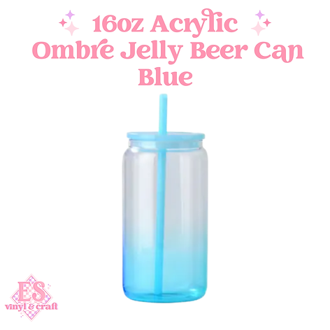 16oz Ombre Jelly Plastic Beer Can with Matching Plastic Lid and Straw