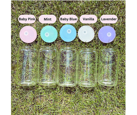 16oz Clear Beer Cans with Plastic Coloured Lid and Plastic Straw