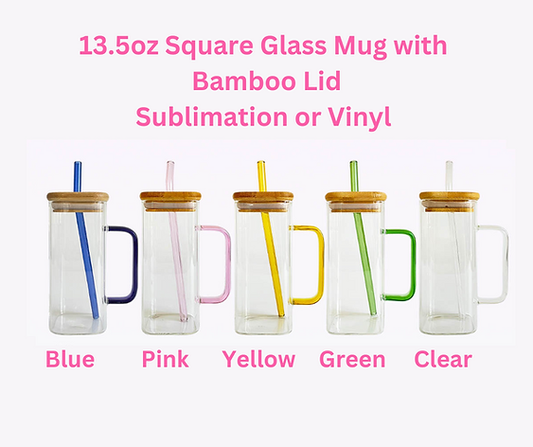 Square Glass Mug with Bamboo Lid 13.5oz