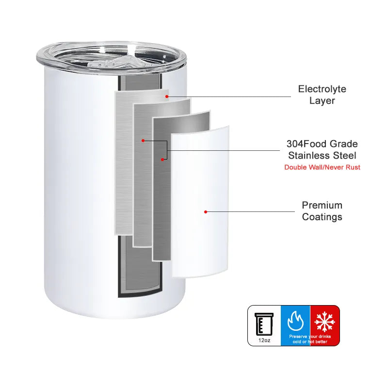 12oz White Straight Skinny Sublimation Low Tumbler