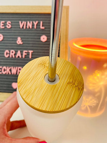 Bamboo Frosted Beer Can Glasses 16oz - Vinyl or UVDTF Plastic Straw