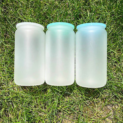16oz Frosted Beer Cans with Plastic Coloured Lid and Plastic Straw