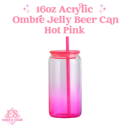 16oz Ombre Jelly Plastic Beer Can with Matching Plastic Lid and Straw