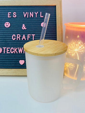 17oz Single Wall Glass Mug with Bamboo Lid and Plastic Straw