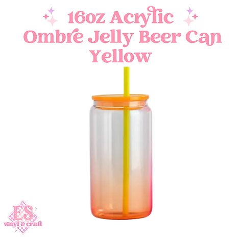16oz Ombre Jelly Plastic Beer Can with Matching Plastic Lid and Straw