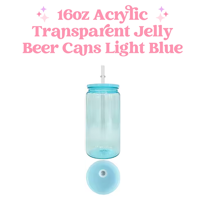 16oz Transparent Acrylic Coloured Plastic Beer Can with Plastic Lid and Straw