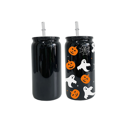 16oz Black Beer Cans with Plastic Coloured Lid and Plastic Straw