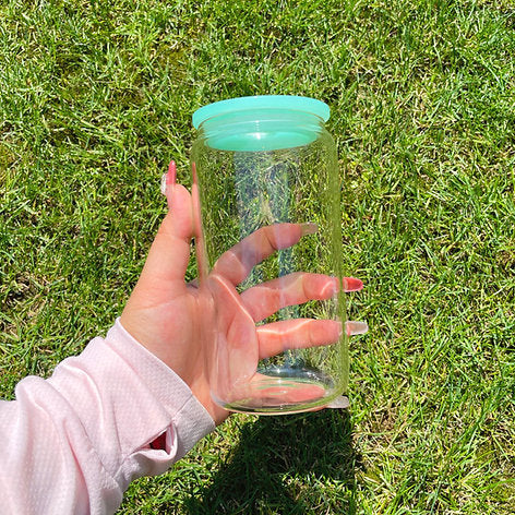 16oz Clear Beer Cans with Plastic Coloured Lid and Plastic Straw