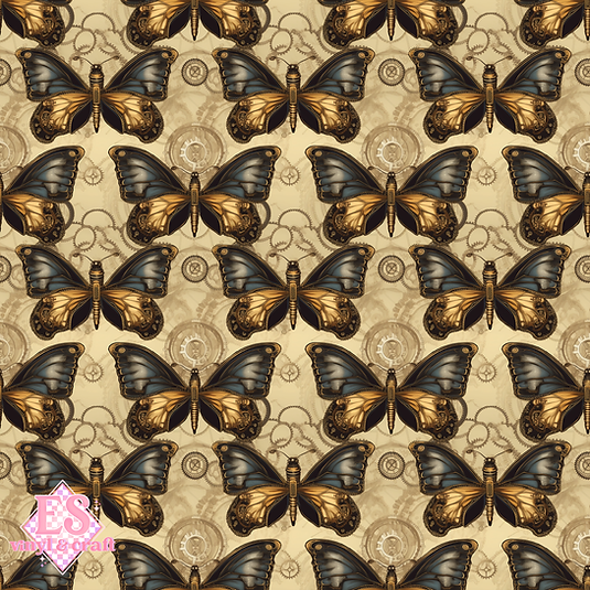 Steampunk Butterflies Collection - UV Printed Vinyl 12" x 12" Sheet