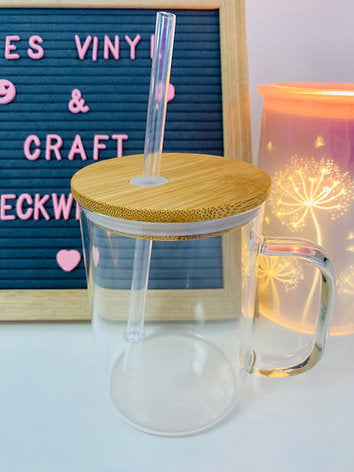 17oz Single Wall Glass Mug with Bamboo Lid and Plastic Straw