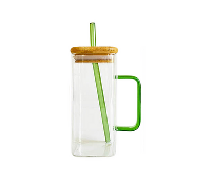 Square Glass Mug with Bamboo Lid 13.5oz