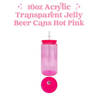 16oz Transparent Acrylic Coloured Plastic Beer Can with Plastic Lid and Straw