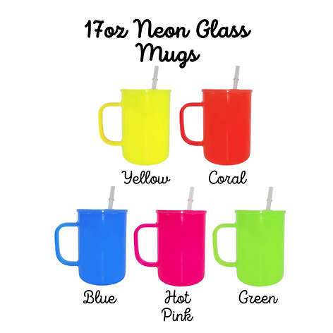 17oz Neon Coloured Glass Mug with Plastic Coloured Lid Sublimation