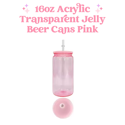 16oz Transparent Acrylic Coloured Plastic Beer Can with Plastic Lid and Straw