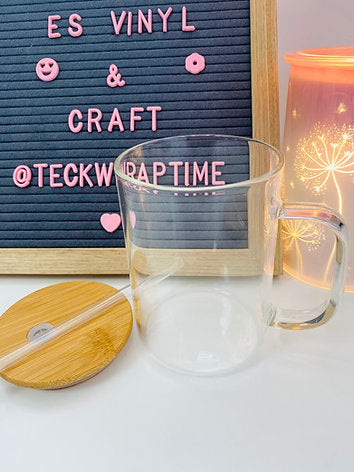 17oz Single Wall Glass Mug with Bamboo Lid and Plastic Straw
