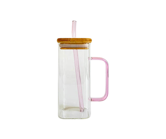 Square Glass Mug with Bamboo Lid 13.5oz