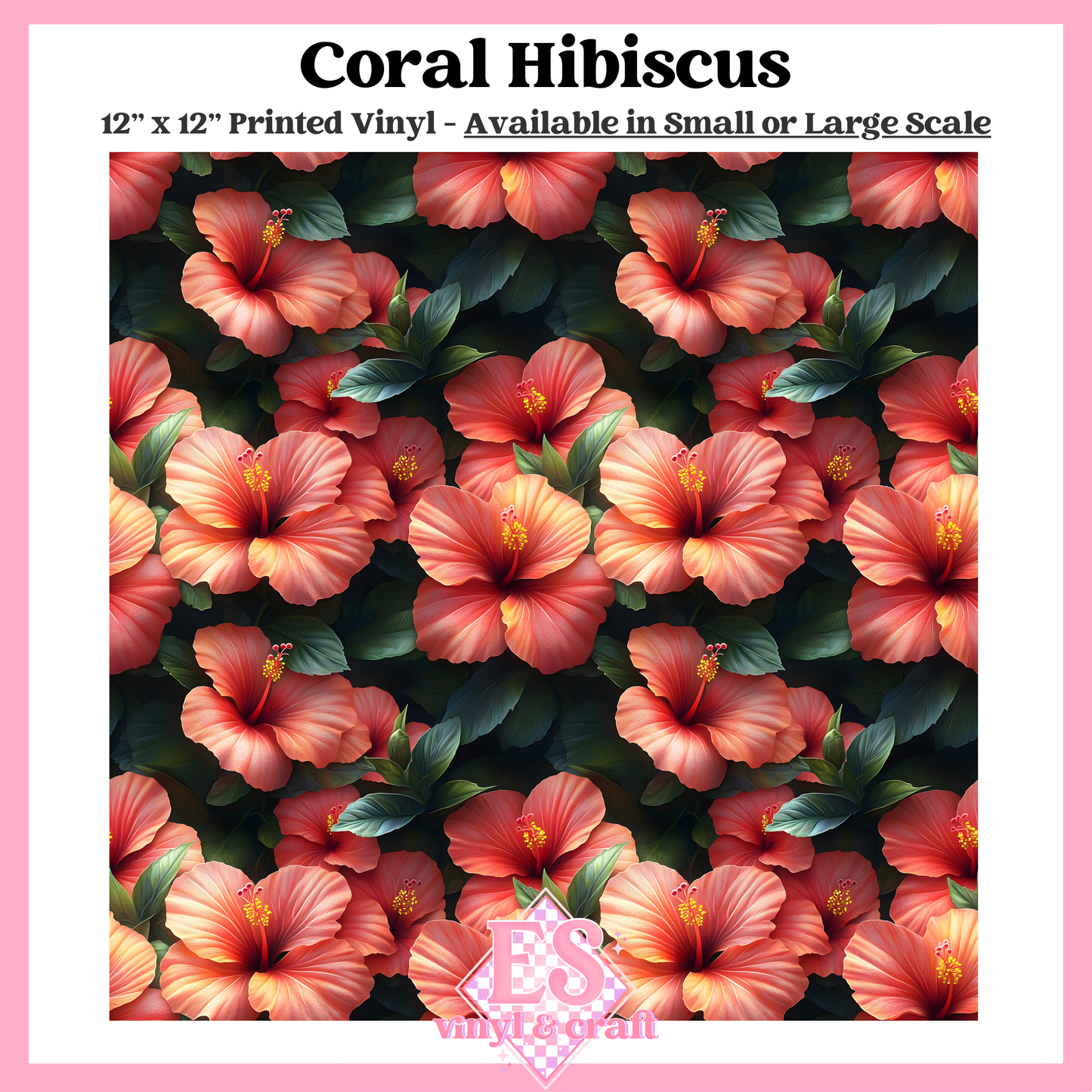 Coral Hibiscus - Small or Large Scale Options - 12" x 12" Sheet image 0