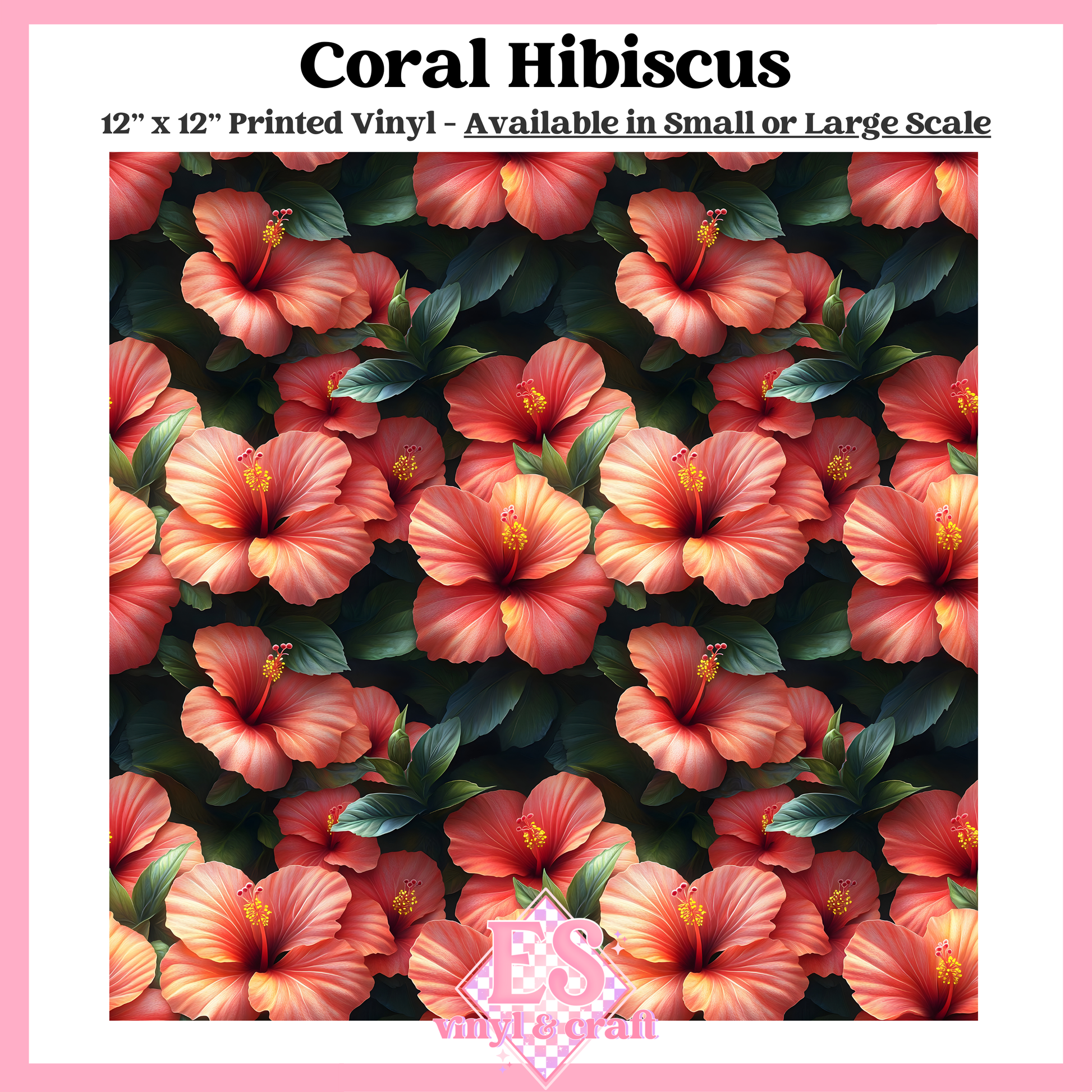 Coral Hibiscus - Small or Large Scale Options - 12" x 12" Sheet image 0