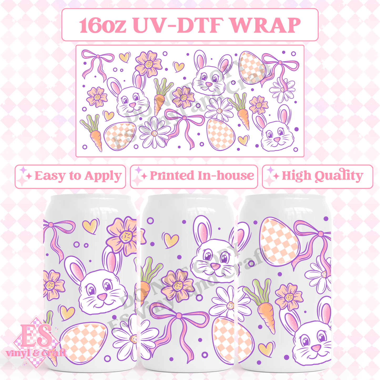 Pastel Bunny - 16oz Beer Can / Libbey UV-DTF Transfer image 0