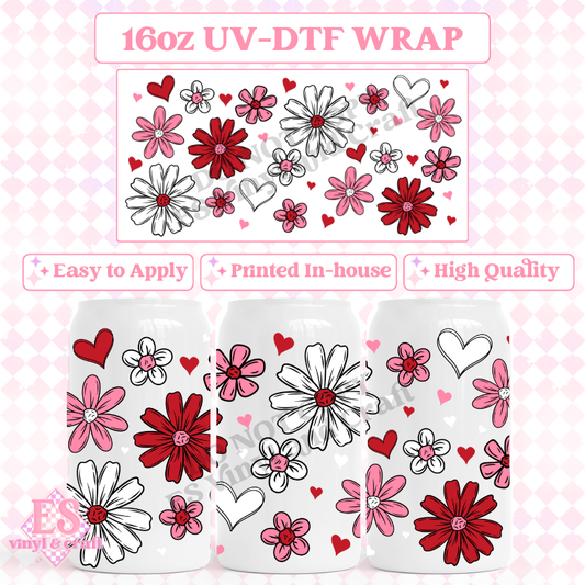 Valentines Florals - 16oz Beer Can / Libbey UV-DTF Transfer image 0