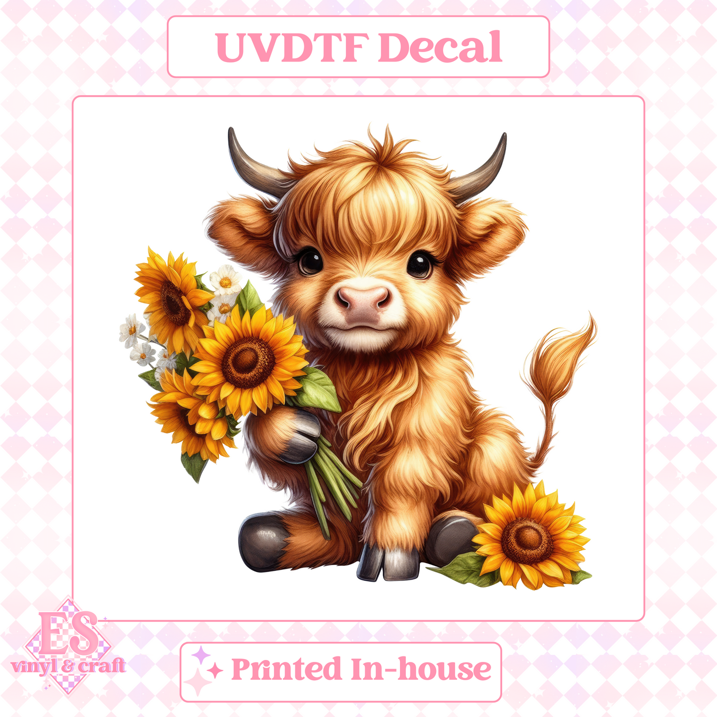 Sunflower Highland Cows - UV-DTF Decal Transfer image 1
