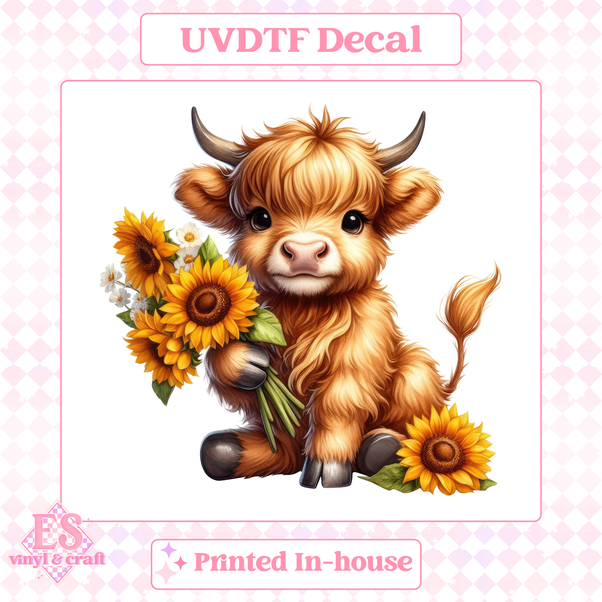 Sunflower Highland Cows - UV-DTF Decal Transfer image 1