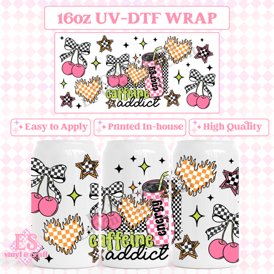 Caffeine Addict - 16oz Beer Can / Libbey UV-DTF Transfer image 0