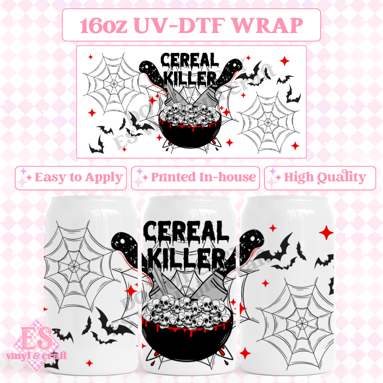 Cereal Killer Red Drip - 16oz Beer Can / Libbey UV-DTF Transfers image 0