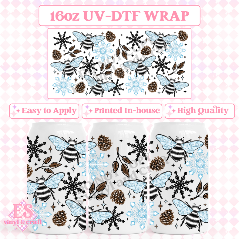 Winter Bees - 16oz Beer Can / Libbey UV-DTF Transfer image 0