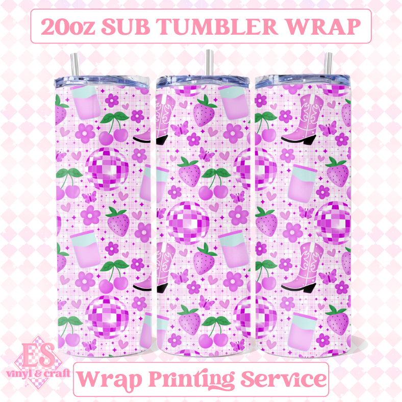Girly Cherries Seamless - Full 20oz Tumbler Sublimation Ready To Print image 0