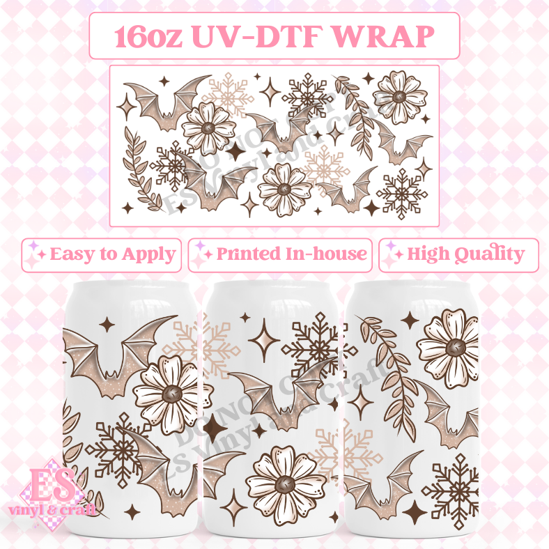 Neutral Floral Bat - 16oz Beer Can / Libbey UV-DTF Transfer image 0