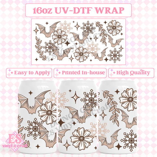 Neutral Floral Bat - 16oz Beer Can / Libbey UV-DTF Transfer image 0