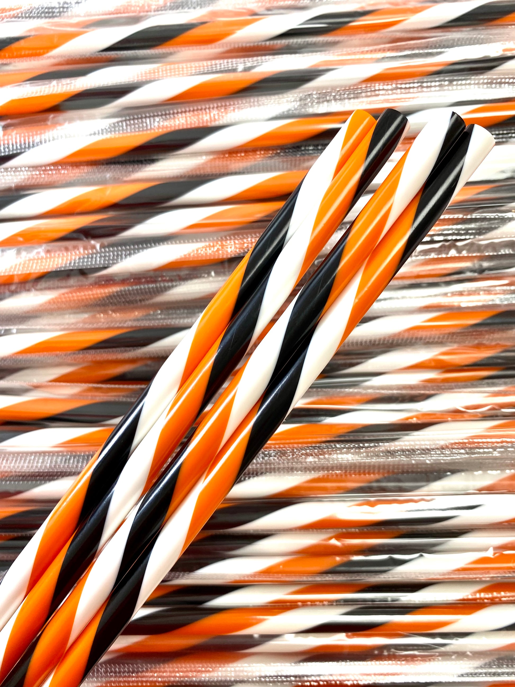 Orange Black & White Diagonal Stripes Straw image 0
