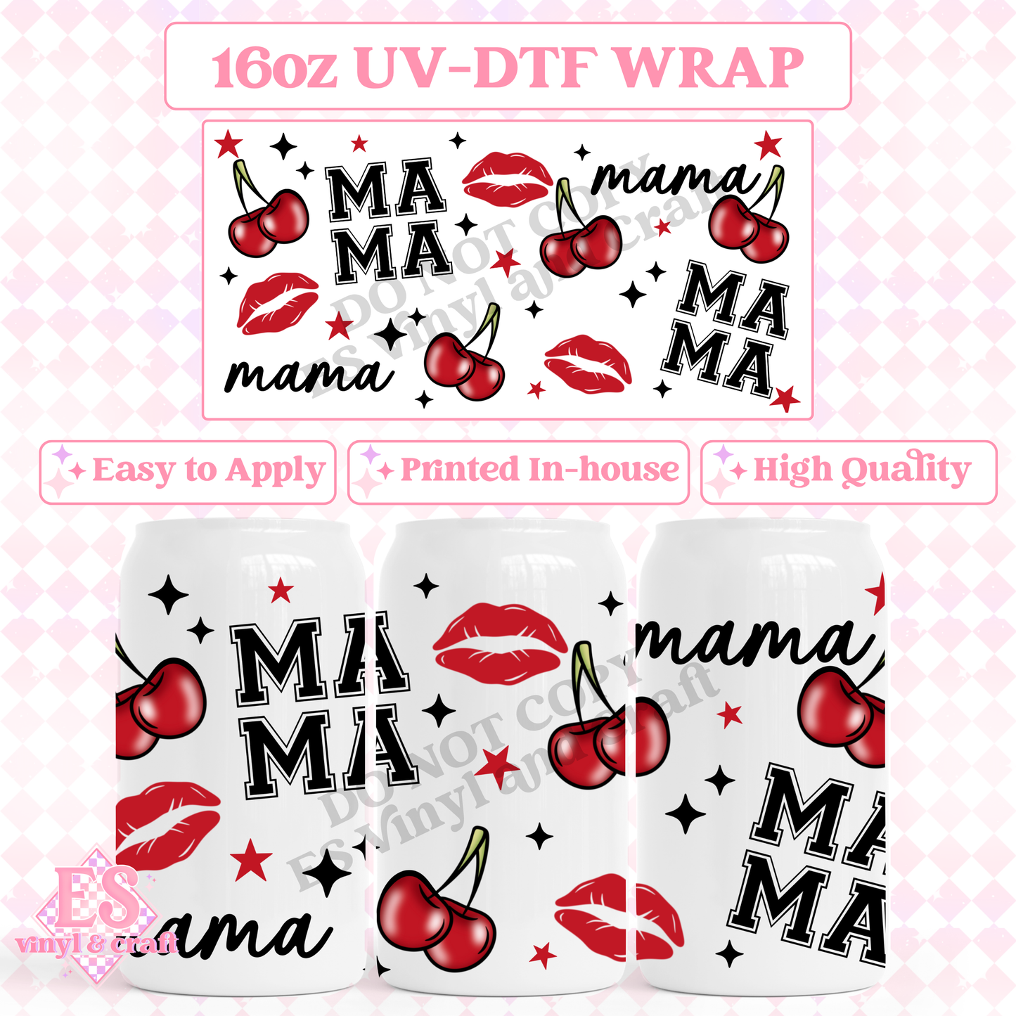 Mama Cherry - 16oz Beer Can / Libbey UV-DTF Transfer image 0