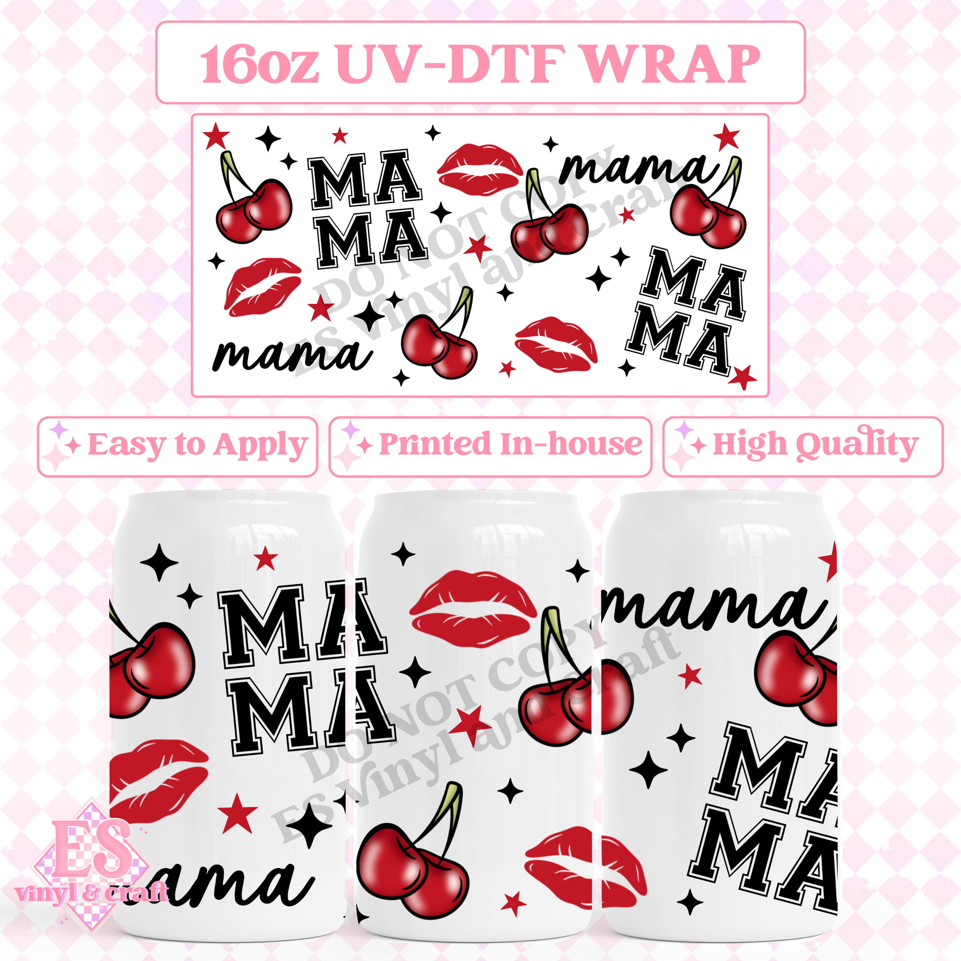 Mama Cherry - 16oz Beer Can / Libbey UV-DTF Transfer image 0