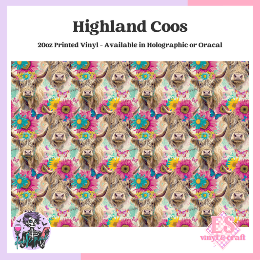 Highland Coos - 20oz Printed Tumbler Self Adhesive Vinyl image 0