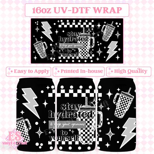 Stay Hydrated (White Elements) - 16oz Beer Can / Libbey UV-DTF Transfer image 0
