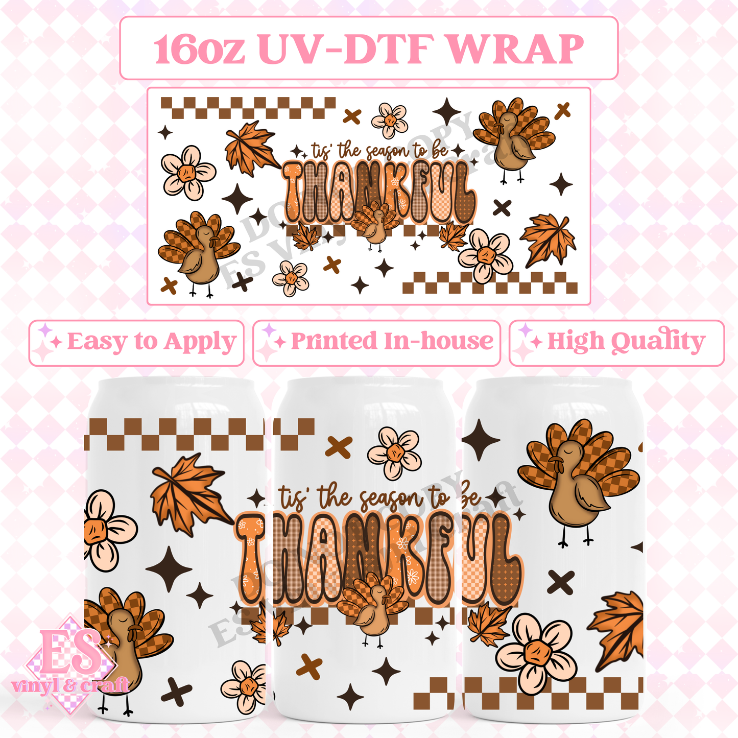 Thankful - 16oz Beer Can / Libbey UV-DTF Transfer image 0