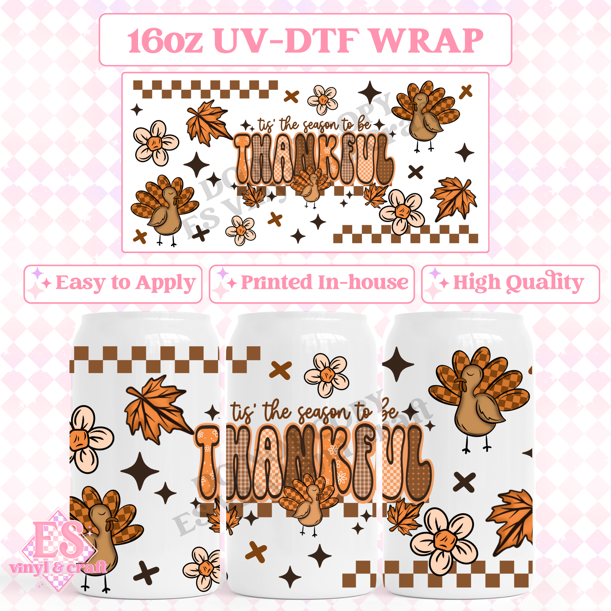 Thankful - 16oz Beer Can / Libbey UV-DTF Transfer image 0