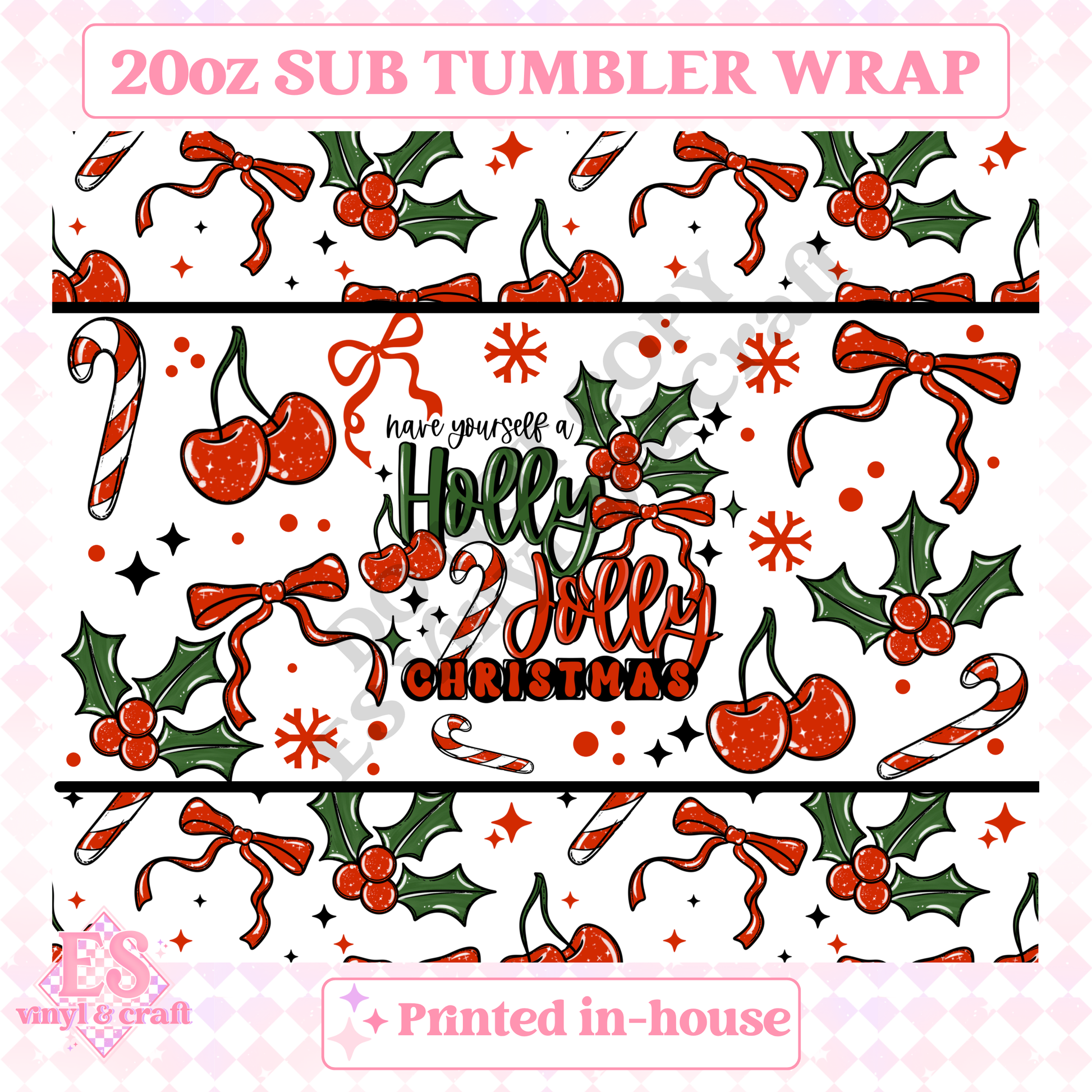 Holly Jolly - Full 20oz Tumbler Sublimation Print image 1