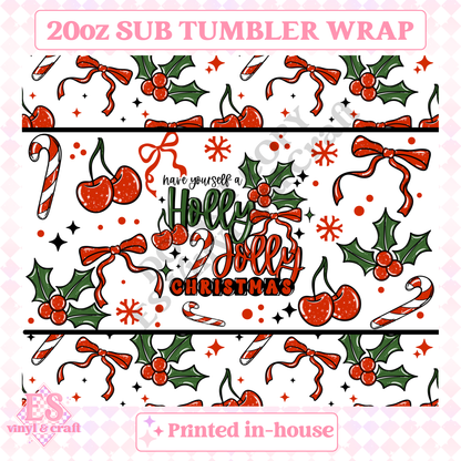 Holly Jolly - Full 20oz Tumbler Sublimation Print image 1