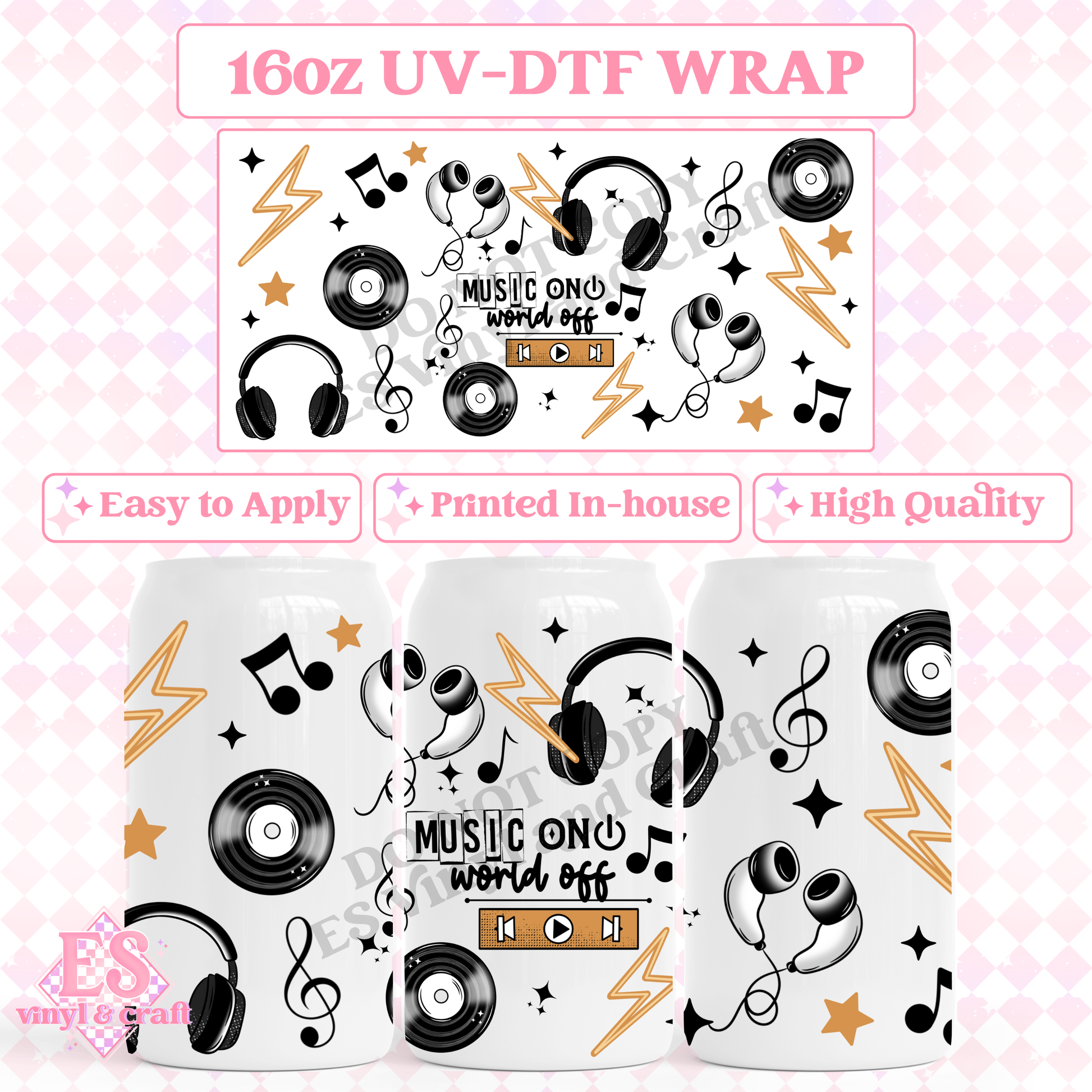 Music On - 16oz Beer Can / Libbey UV-DTF image 0